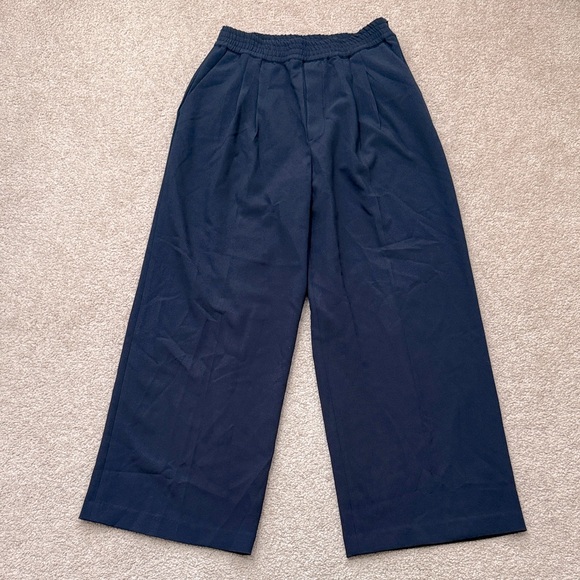 Roucha Pajou High Rise Wide Leg Navy Blue Ankle Stretch Pants Size Medium Petite - Picture 1 of 8